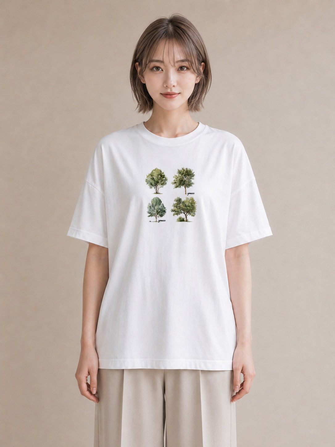 グラフィックTシャツ レディース 森 植物 ボタニカル イラスト ガーリー 送別ギフト 通勤 白T YMAZO