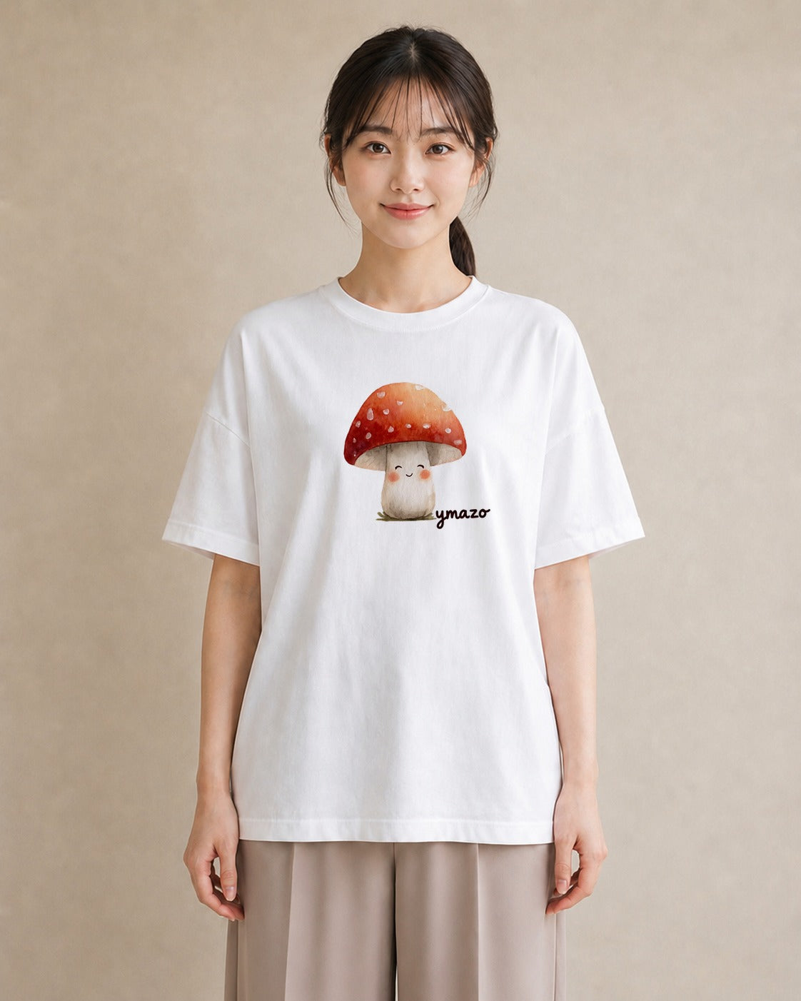 半袖Tシャツ レディース 傘 水たまり 雨 ナチュラル アンティーク イラスト 手描き風 女性 旅行用 白T YMAZO
