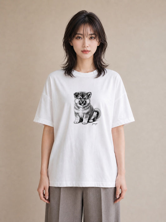 半袖Tシャツ レディース 秋田犬 犬 いぬ イラスト 抜け感 カジュアルコーデ 買い物 白T YMAZO