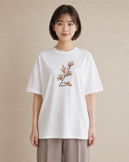 プリントTシャツ レディース 梅 花 花柄 イラスト 上品 綿100 デート 白T YMAZO