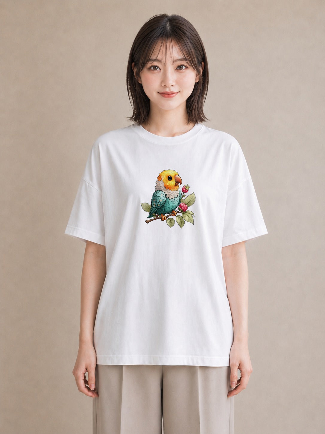 半袖Tシャツ レディース オカメインコ ペット 動物 イラスト 水彩風 母娘コーデ 自分用 白T YMAZO