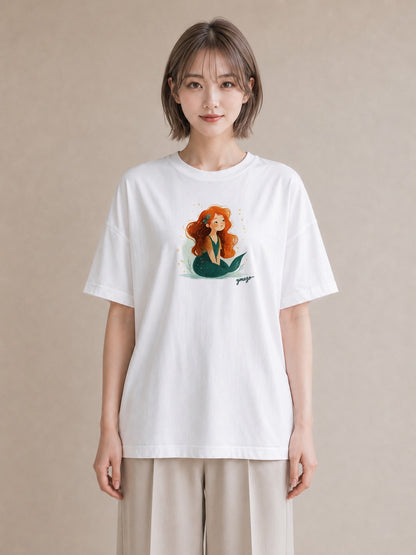 半袖Tシャツ レディース 人魚 海の生き物 海 イラスト 旅行コーデ 散歩 お出かけ 白T YMAZO