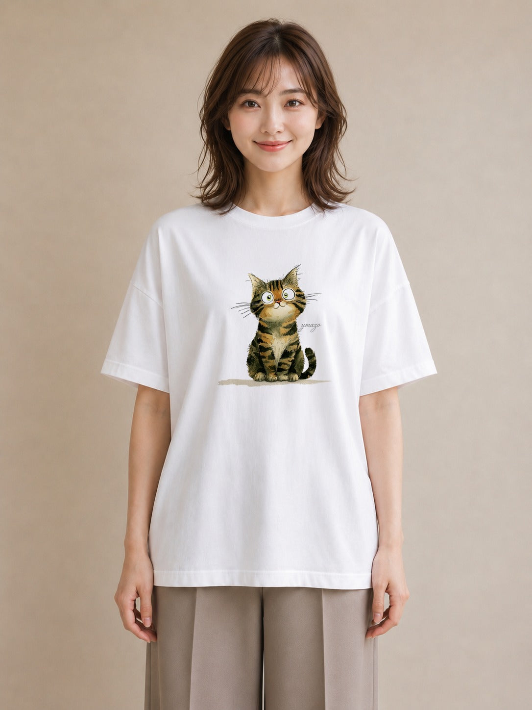 半袖Tシャツ レディース アビシニアン 猫 ねこ イラスト 抜け感 姉妹 送別ギフト 白T YMAZO