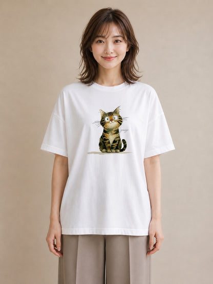 半袖Tシャツ レディース アビシニアン 猫 ねこ イラスト 抜け感 姉妹 送別ギフト 白T YMAZO