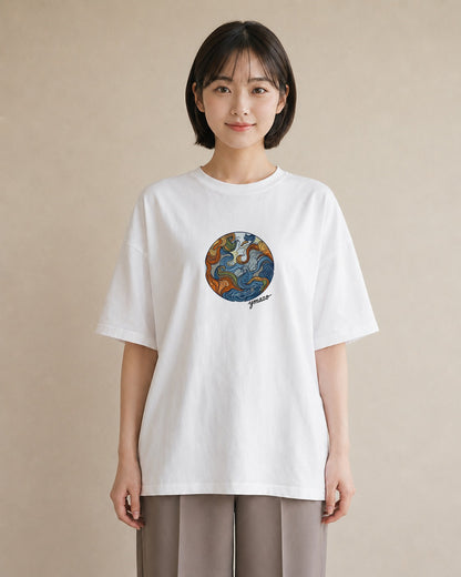 グラフィックTシャツ レディース 海 星空 宇宙 イラスト 淡色 お揃い 親子 白T YMAZO