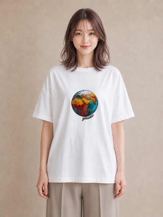 プリントTシャツ レディース 地球 星空 宇宙 イラスト 抜け感 ギフト 母の日 白T YMAZO