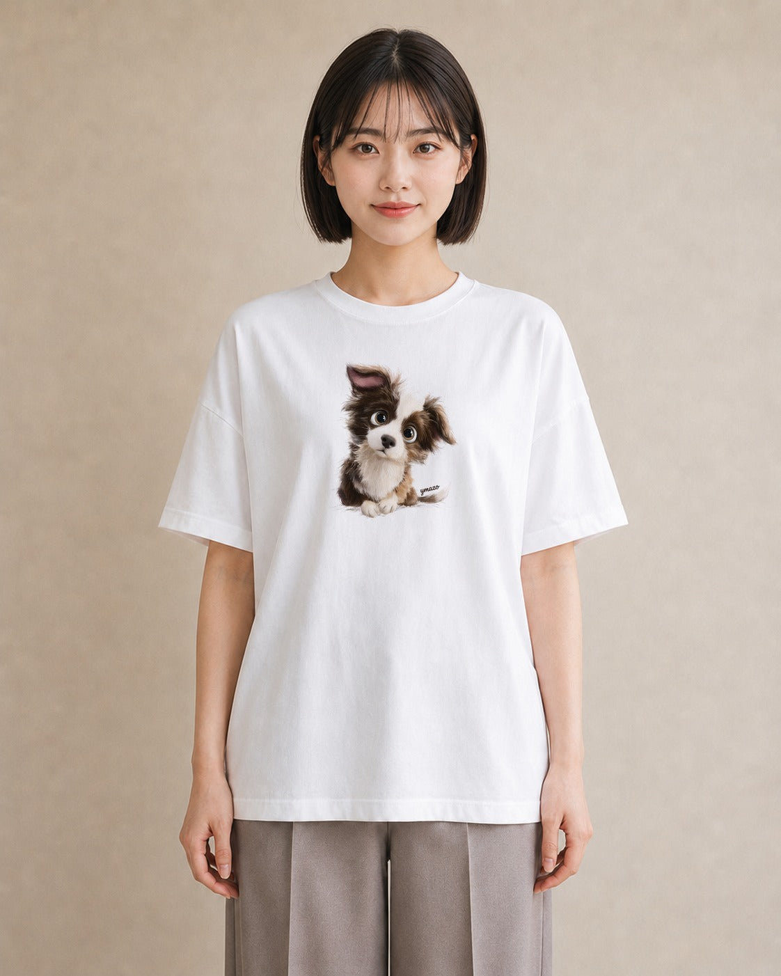 Tシャツ レディース わんちゃん 犬 いぬ イラスト シンプル 女性 旅行用 白T YMAZO