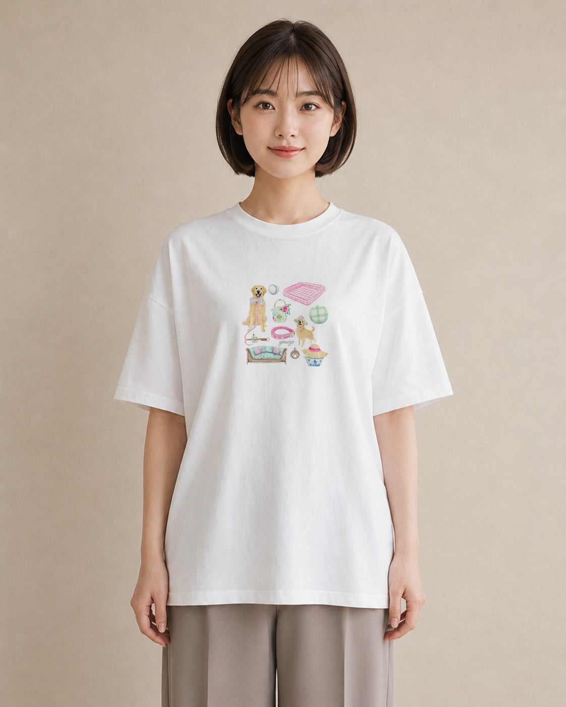 半袖Tシャツ レディース ゴールデンレトリバー ゴールデン 犬 いぬ イラスト 可愛い 母娘コーデ 自分用 白T YMAZO