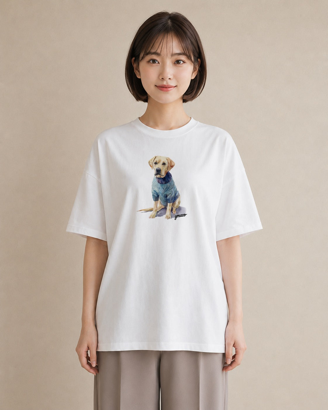 デザインTシャツ レディース 犬好き 犬 いぬ イラスト レトロ 親子 20代 白T YMAZO