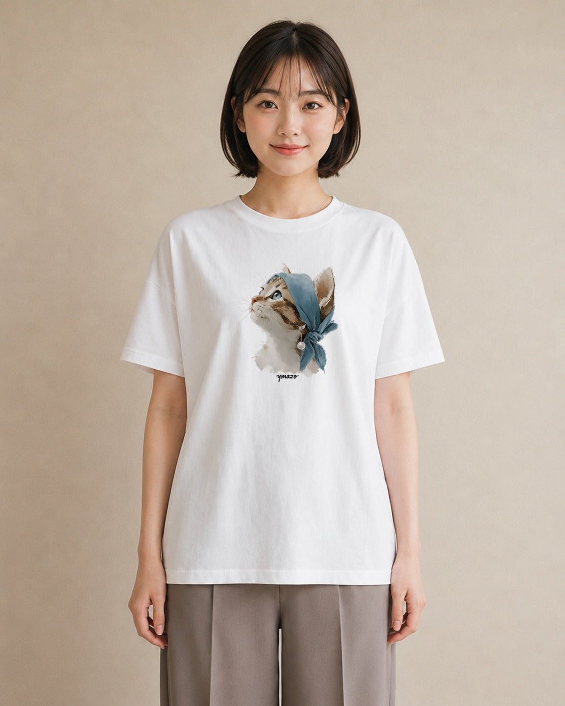 デザインTシャツ レディース 愛猫 猫 ねこ イラスト ボタニカル レイヤード 友達ギフト 白T YMAZO