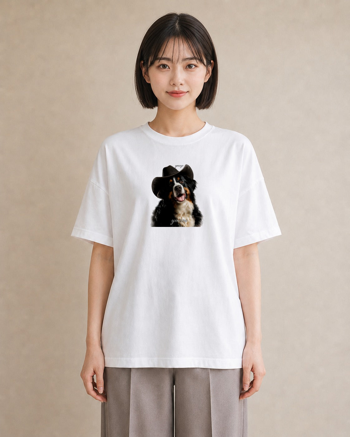 Tシャツ レディース バーニーズマウンテンドッグ 犬 いぬ イラスト ガーリー ラフ レイヤード 白T YMAZO