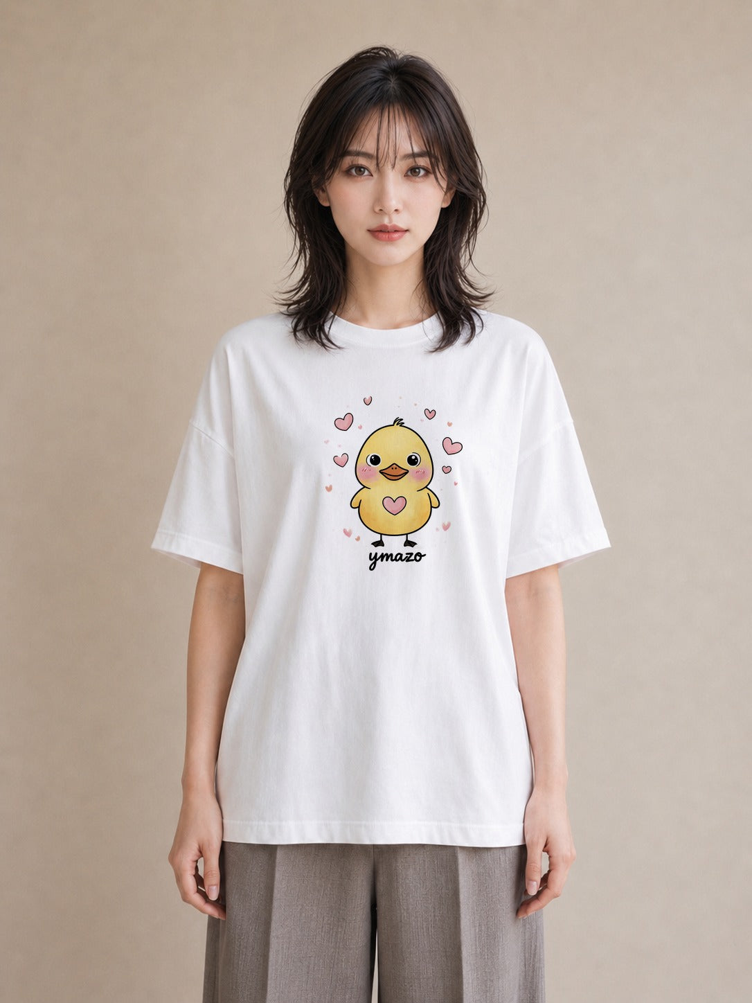 デザインTシャツ レディース アヒル 動物 アニマル イラスト レトロ 休日 ペアコーデ 白T YMAZO