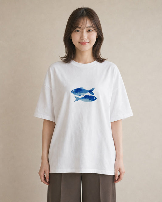 グラフィックTシャツ レディース メダカ ペット 動物 イラスト ラフカジュアル カフェ巡り 女子会 白T YMAZO