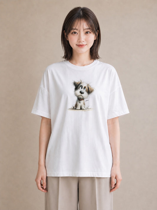 グラフィックTシャツ レディース わんちゃん 犬 いぬ イラスト 手描き風 海 カフェ巡り 白T YMAZO