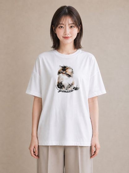 デザインTシャツ レディース ねこ 猫 ネコ イラスト 線画 夏コーデ 通学 白T YMAZO