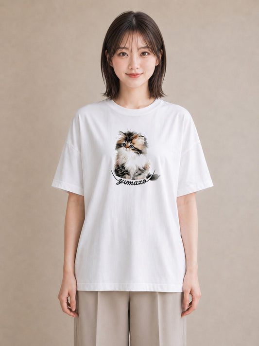 デザインTシャツ レディース ねこ 猫 ネコ イラスト 線画 夏コーデ 通学 白T YMAZO