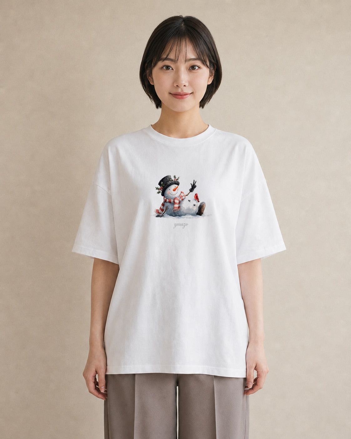 半袖Tシャツ レディース 雪 星空 宇宙 イラスト ゆるかわ 在宅 公園 白T YMAZO