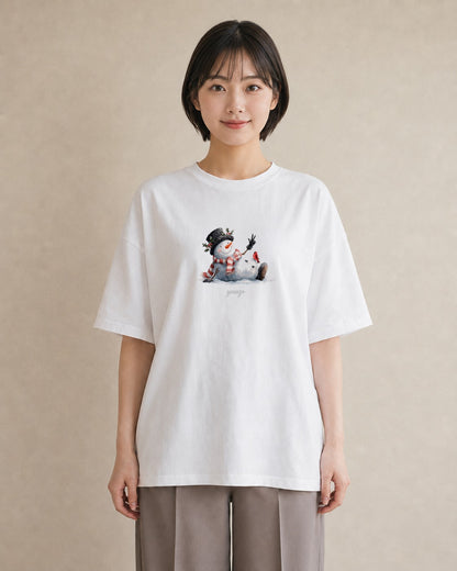 半袖Tシャツ レディース 雪 星空 宇宙 イラスト ゆるかわ 在宅 公園 白T YMAZO