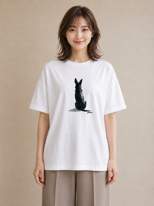 半袖Tシャツ レディース ジャーマンシェパード 犬 いぬ イラスト お洒落 社会人 女性 白T YMAZO
