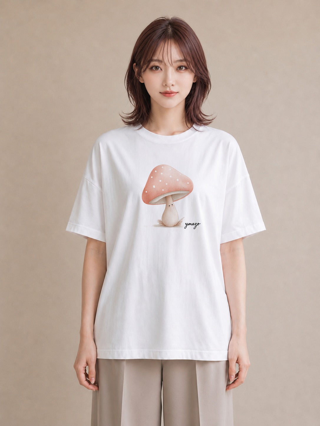 半袖Tシャツ レディース きのこ 植物 ボタニカル イラスト ギフト 母の日 白T YMAZO