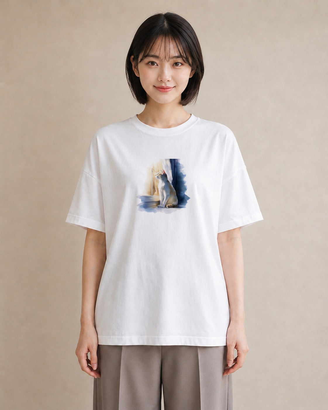 Tシャツ レディース シャム柄 猫 ねこ イラスト ポップ 普段着 週末コーデ 白T YMAZO