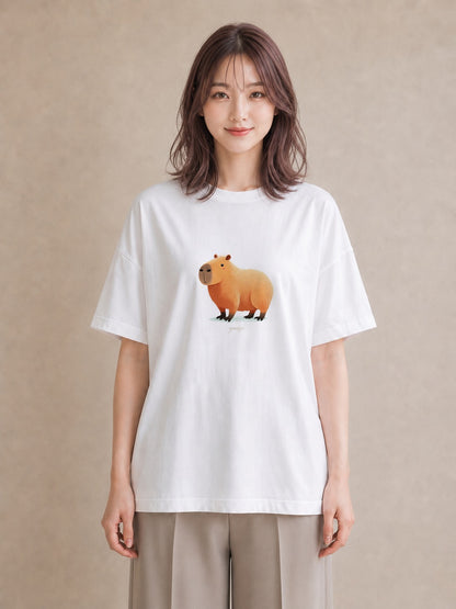 Tシャツ レディース カピバラ かぴばら 動物 アニマル イラスト 個性的 友達ギフト 部屋着 白T YMAZO