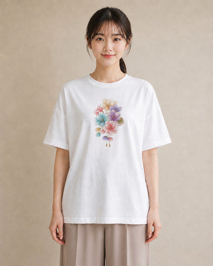 グラフィックTシャツ レディース 花 花柄 イラスト ガーリー 女性向けギフト 散歩 白T YMAZO