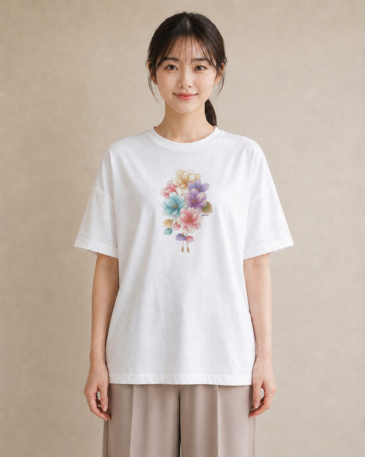 グラフィックTシャツ レディース 花 花柄 イラスト ガーリー 女性向けギフト 散歩 白T YMAZO