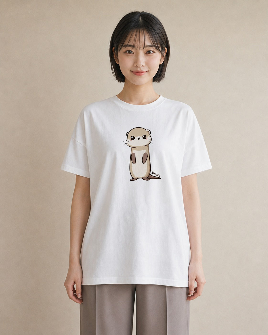 グラフィックTシャツ レディース フェレット ペット 動物 イラスト カフェコーデ 買い物 夏コーデ 白T YMAZO