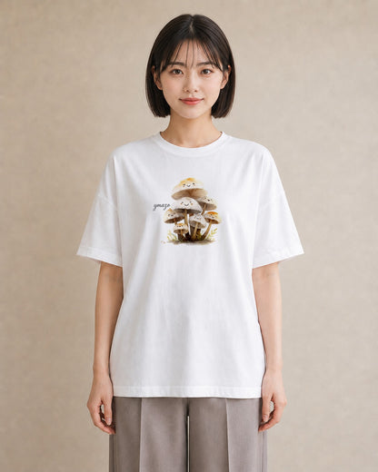 プリントTシャツ レディース きのこ 植物 ボタニカル イラスト シンプル レイヤード 友達ギフト 白T YMAZO