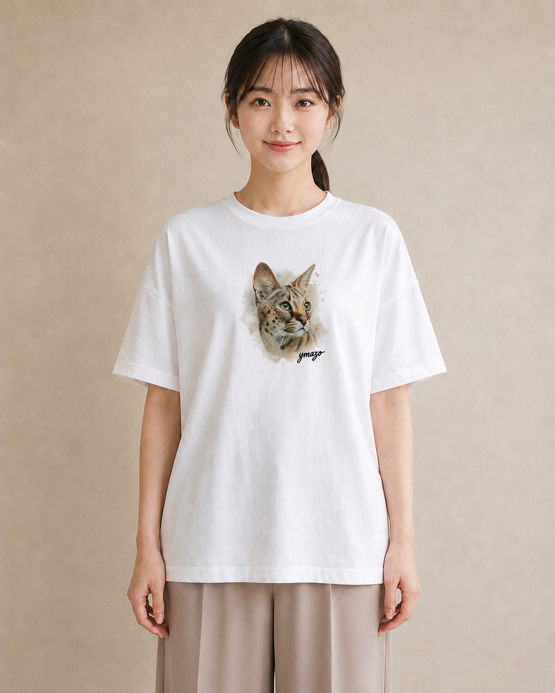 プリントTシャツ レディース アビシニアン 猫 ねこ イラスト 上品 秋コーデ おしゃれギフト 白T YMAZO