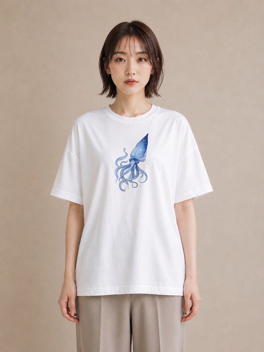 プリントTシャツ レディース タコ 海の生き物 海 イラスト モード 普段着 週末コーデ 白T YMAZO