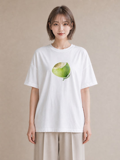 半袖Tシャツ レディース りんご 林檎 アップル 食べ物 フード イラスト 休日コーデ 公園 ママ 白T YMAZO