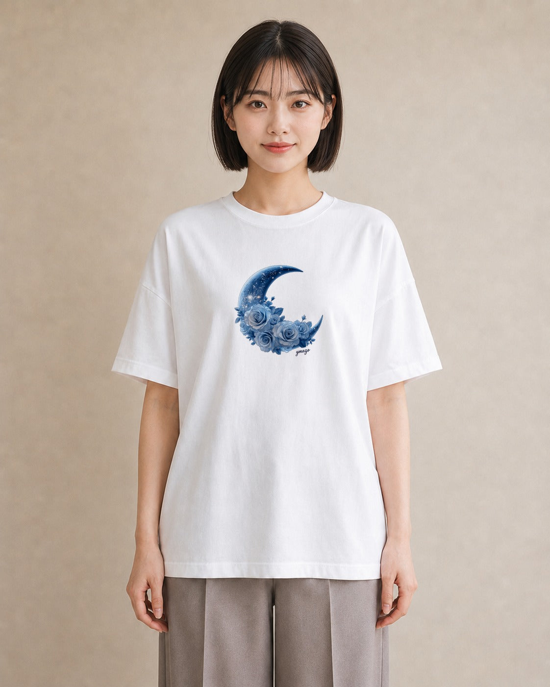 半袖Tシャツ レディース 月 星空 宇宙 イラスト お洒落 春服 ミセス 白T YMAZO