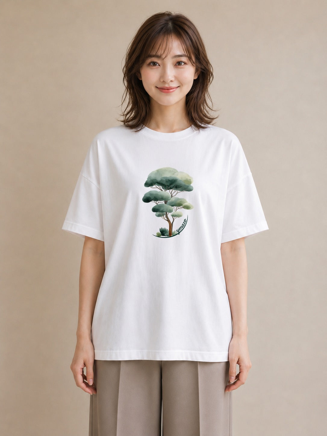 半袖Tシャツ レディース 森 植物 ボタニカル イラスト ニュアンス 春服 ミセス 白T YMAZO