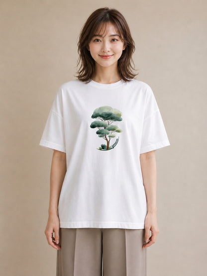 半袖Tシャツ レディース 森 植物 ボタニカル イラスト ニュアンス 春服 ミセス 白T YMAZO