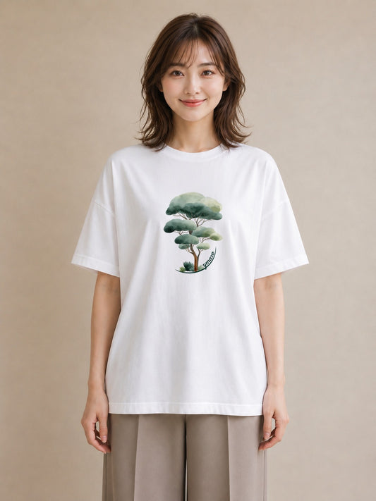 半袖Tシャツ レディース 森 植物 ボタニカル イラスト ニュアンス 春服 ミセス 白T YMAZO