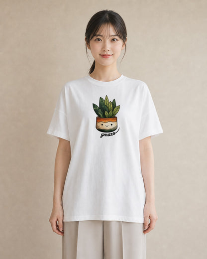 グラフィックTシャツ レディース 多肉植物 植物 ボタニカル イラスト ユニーク 散歩 お出かけ 白T YMAZO