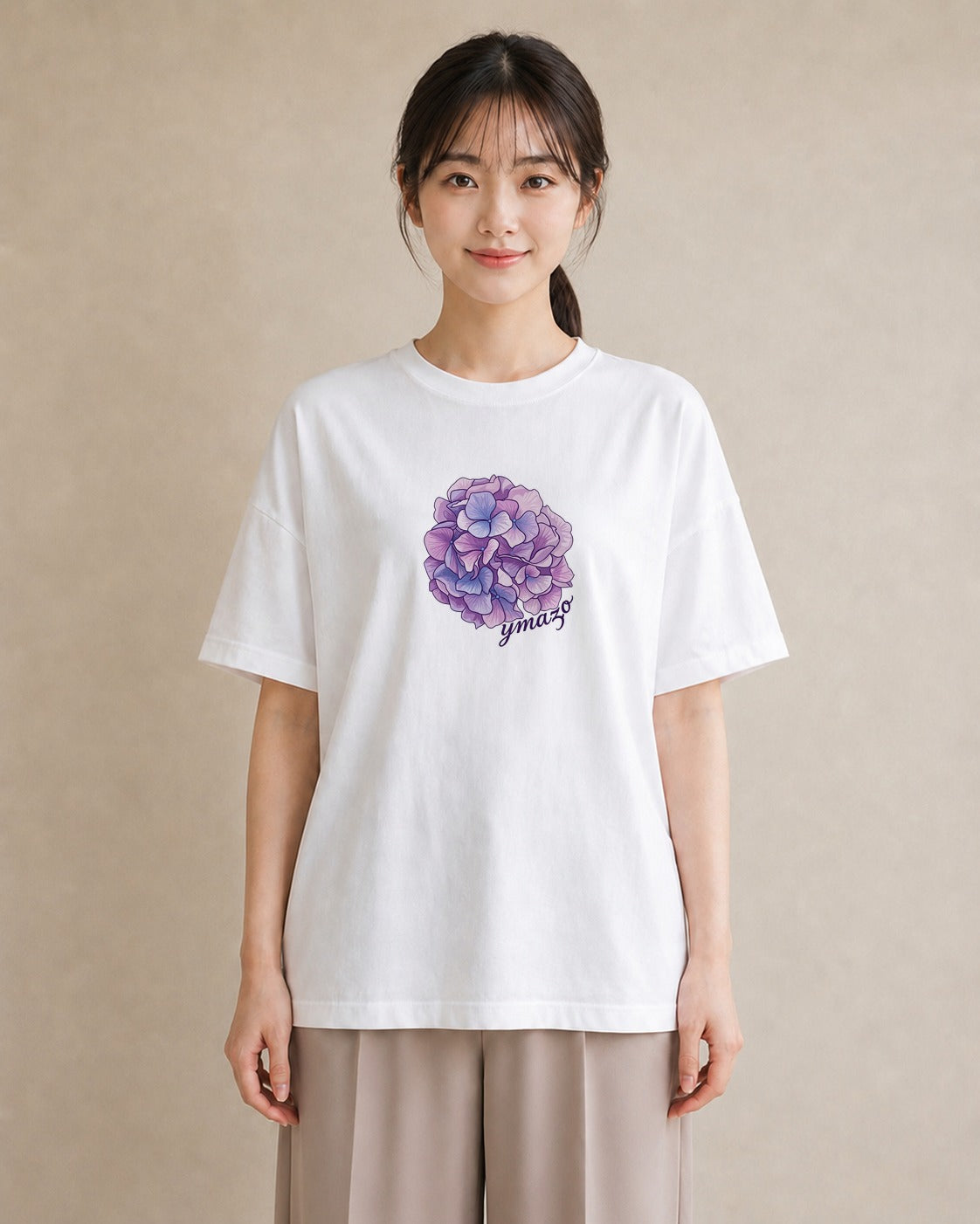 プリントTシャツ レディース あじさい 紫陽花 アジサイ 花 花柄 イラスト ナチュラル 女性 旅行用 白T