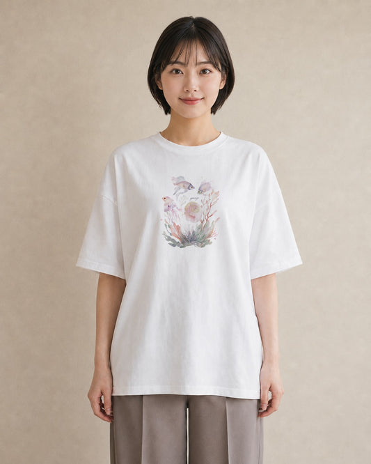 Tシャツ レディース くらげ クラゲ 海の生き物 海 イラスト こなれ感 週末コーデ 敬老の日 白T