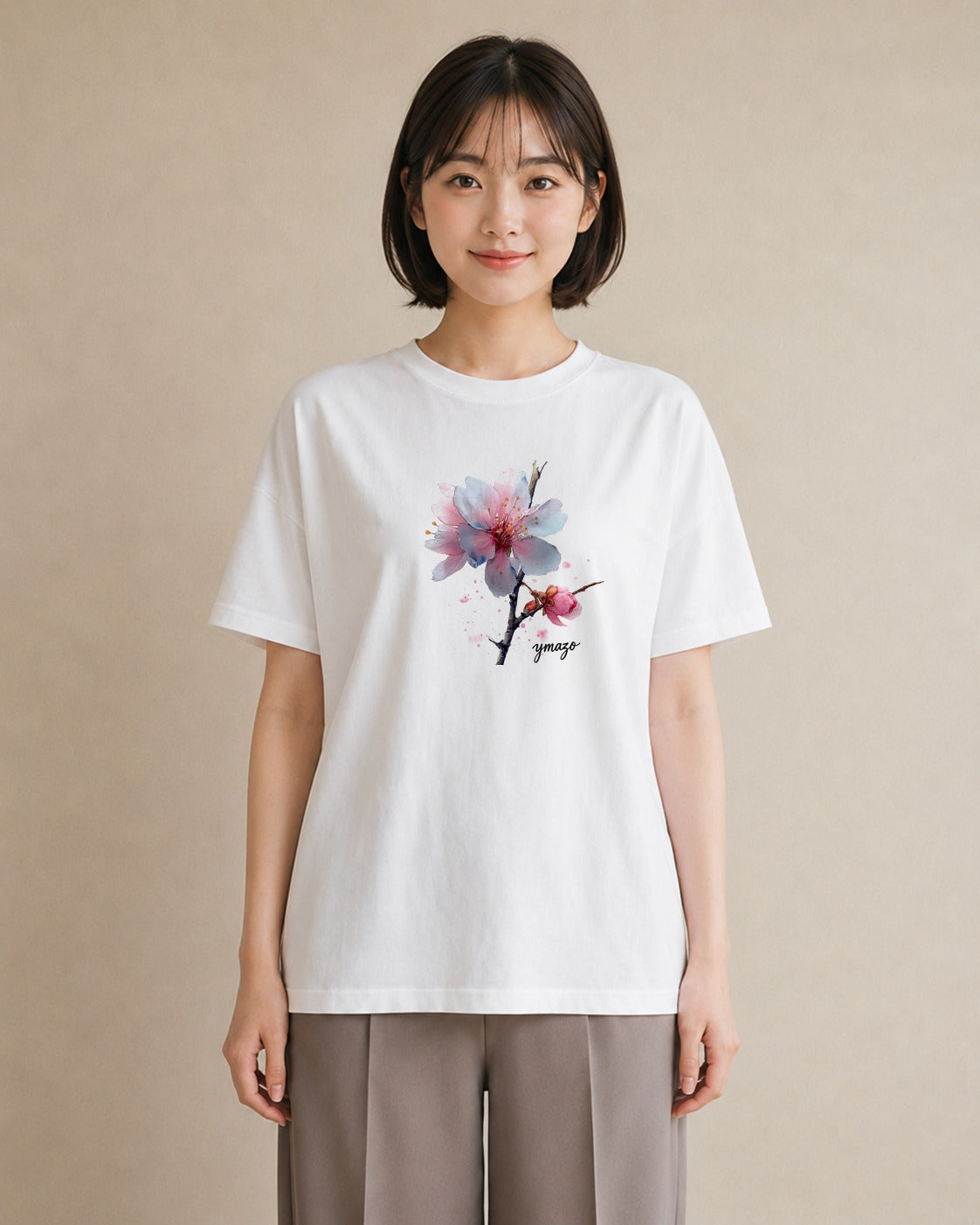 デザインTシャツ レディース さくら 桜 サクラ 花 花柄 イラスト 線画 ビーチ デイリーウェア 白T YMAZO