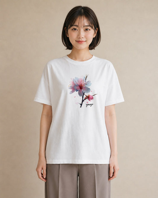 デザインTシャツ レディース さくら 桜 サクラ 花 花柄 イラスト 線画 ビーチ デイリーウェア 白T YMAZO