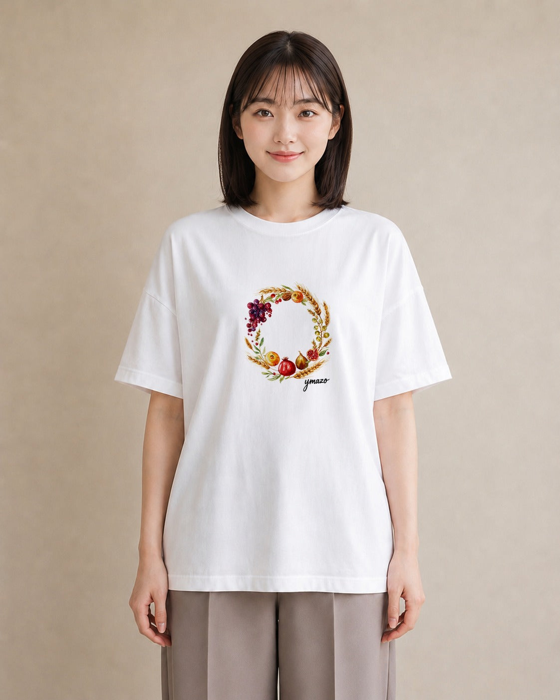 半袖Tシャツ レディース 実り 植物 ボタニカル イラスト カフェコーデ クリスマス 旅行 白T YMAZO