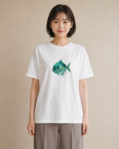 デザインTシャツ レディース 出目金 ペット 動物 イラスト フェミニン 敬老の日 ホワイトデー 白T YMAZO