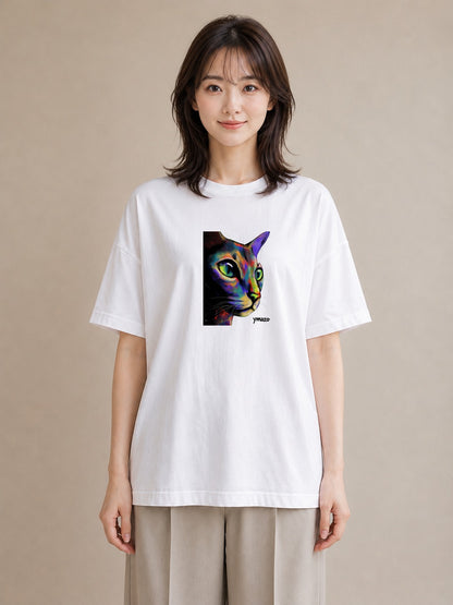 デザインTシャツ レディース スフィンクス 猫 ねこ イラスト ラフ 通勤 在宅 白T YMAZO