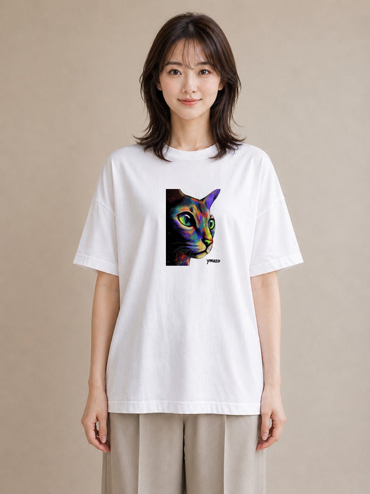 デザインTシャツ レディース スフィンクス 猫 ねこ イラスト ラフ 通勤 在宅 白T YMAZO