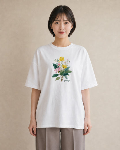 デザインTシャツ レディース 蓮 花 花柄 イラスト レトロ 部屋着 女性向けギフト 白T
