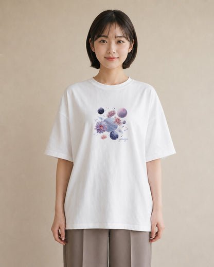 プリントTシャツ レディース 牡牛座 星空 宇宙 イラスト こなれ感 通勤 在宅 白T YMAZO