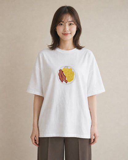 半袖Tシャツ レディース 目玉焼き 食べ物 フード イラスト カジュアル 敬老の日 ホワイトデー 白T YMAZO