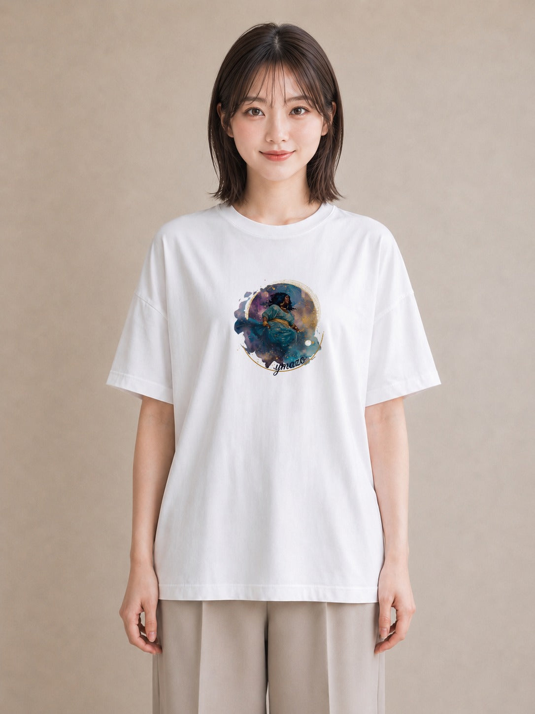 グラフィックTシャツ レディース 双子座 星空 宇宙 イラスト 手描き風 カフェ巡り 女子会 白T YMAZO